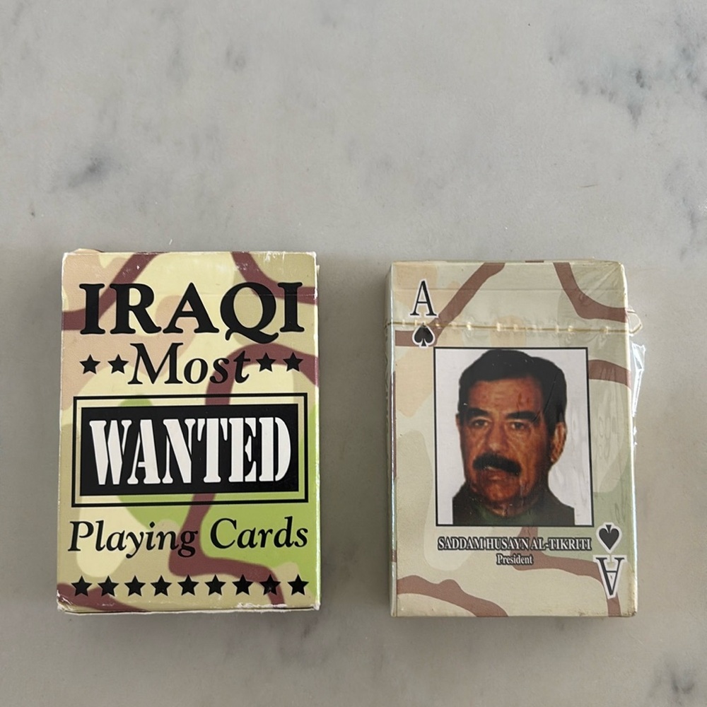 Iraqi Most Wanted Playing Cards. Set of 2. One unopened and new in box.
